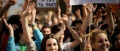 Students demonstrate during a protest ag